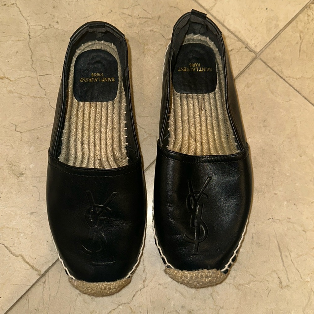 YSL Saint Laurent Logo-embossed leather espadrilles